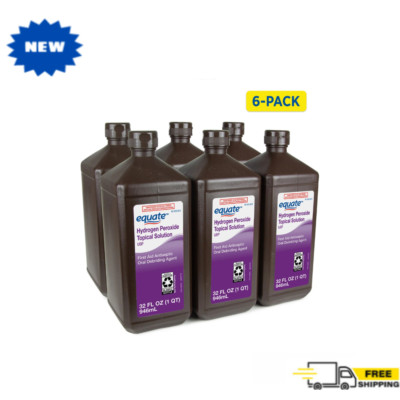 Equate 3% Hydrogen Peroxide Liquid Antiseptic - 32 fl oz, Pack of 6, Wound Care