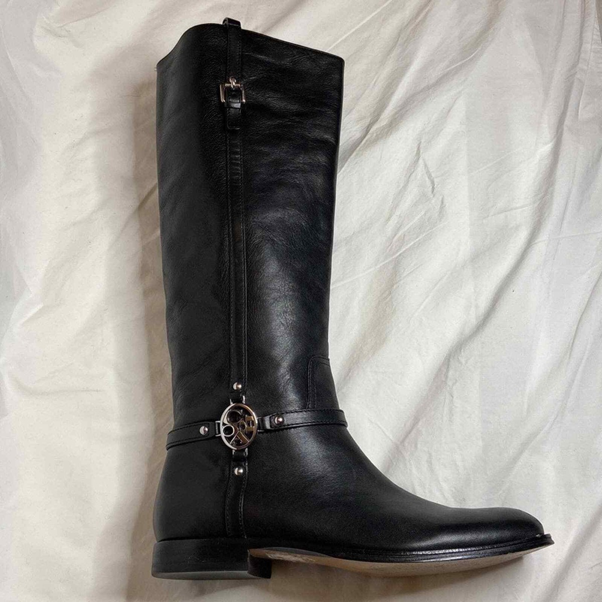 Coach Mulan Calf Knee High Heeled Black Leather Riding Boots