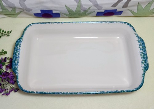 Roseville GERALD HENN Spongeware~11x7 Baking Casserole Dish~ GORGEOUS Blue Green - Picture 7 of 8