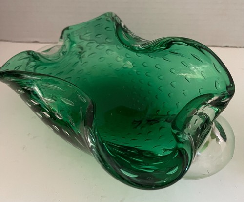 Plato de caramelo bullicante verde grande de colección arte a mano con asas 8" de largo 5" de ancho 3" de alto - Imagen 4 de 11