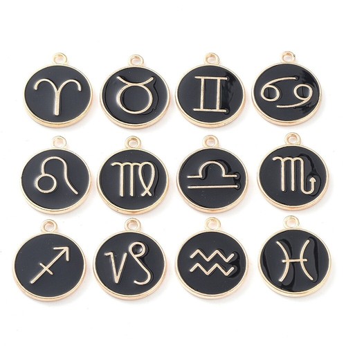 Enamel Charms Zodiac Signs Constellations Double Sided 12mm 17mm Full Set 12pcs - Picture 12 of 21