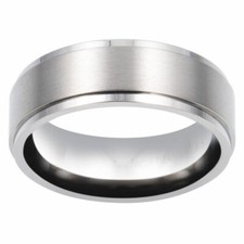 8mm Men's Tungsten carbide Step Edge With Brush Center Wedding Band Ring