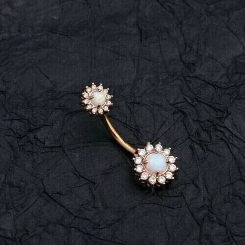 Ombligo flor ópalo simulada corte redondo de 1,20 quilates chapado en oro amarillo de 14 k. Foto 3 de 3