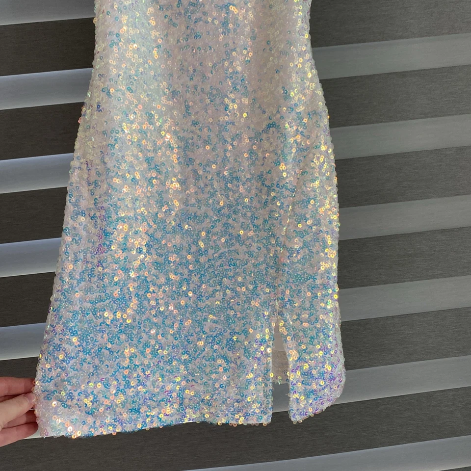 Mini Vestido Windsor Lentejuelas Blanco Talla L Fiesta Cóctel Brillante Bodycon Foto 4 de 4