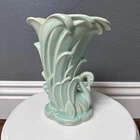 McCoy Pottery Matte Turquoise Swan Vase Vtg Classic 9.25 In.
