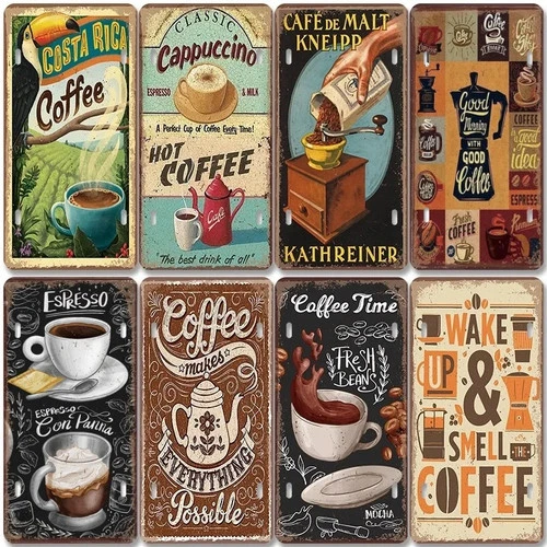 Vintage Metal Tin Sign Retro Plate Coffee Time Posters Plaques 12x6