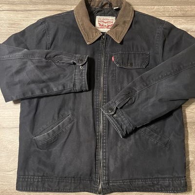 #ad #ad Levi’s Canvas Depot Quilted Barn Chore Jacket Corduroy Collar Black Size Large $44.99