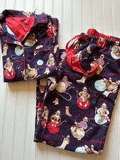 Nick Nora Pajama Set Sock Monkey Flannel Knitting Yarn Women s Medium COZY