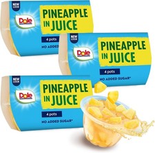 Dole Pineapple In Juice 3 x 4 Packs, Fresh Fruit Chunks, Healthy Snack, No Adde