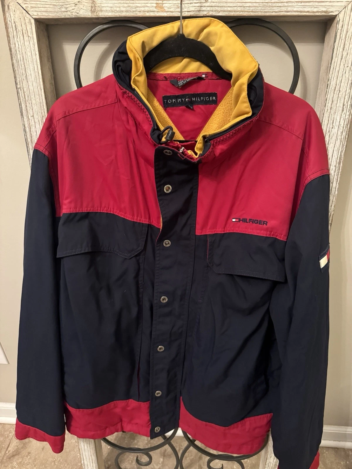 Tommy Hilfiger Vintage Y2K Colorblock Packable Hood Jacket Fleece Lined XL