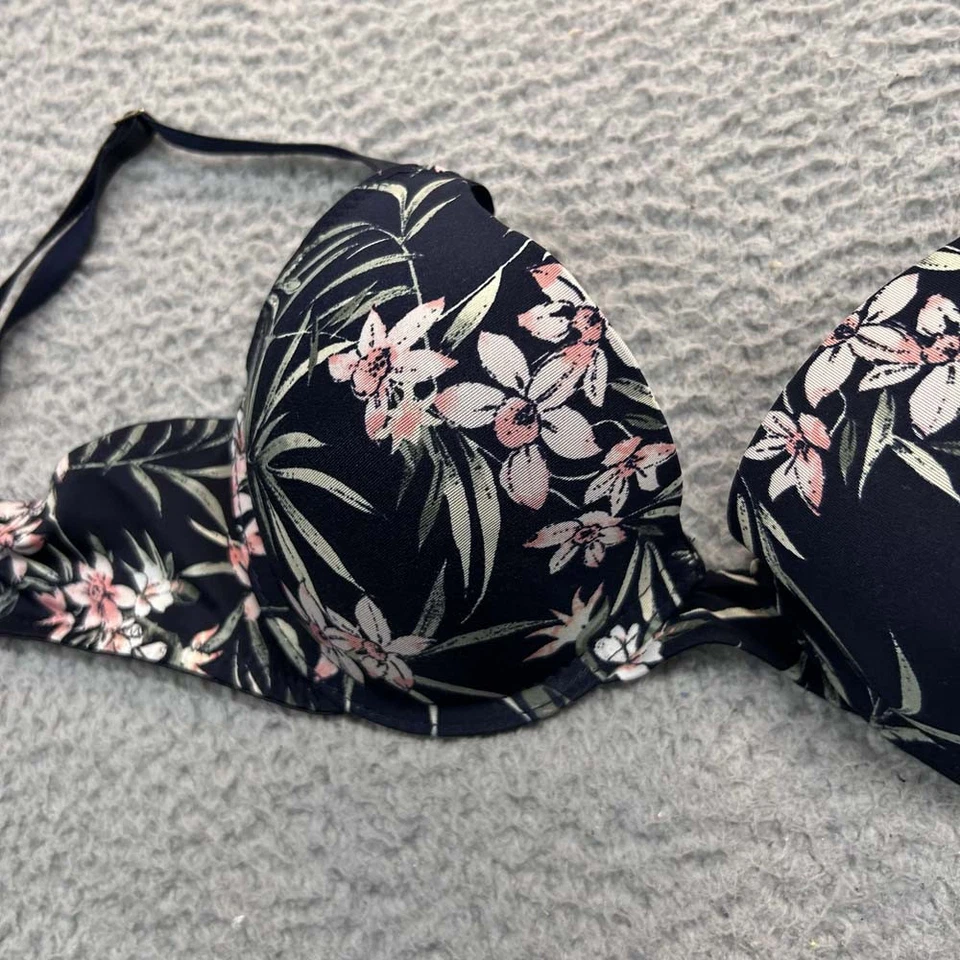 Sujetador push up Tahari 34B acolchado Boost Lift negro floral Foto 3 de 4