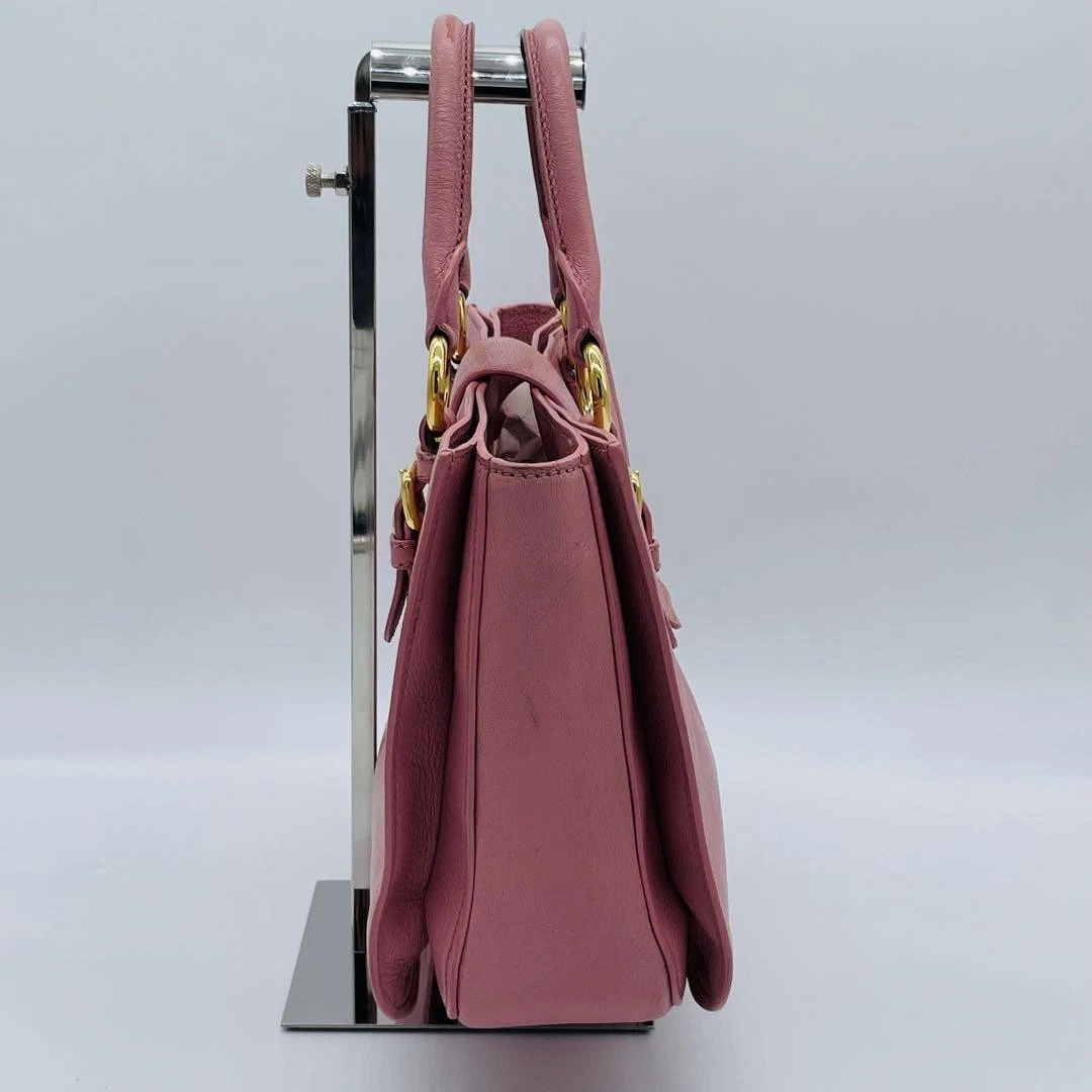 miu miu MADRAS borsa a mano pelle rosa oro ferramenta MMMc46