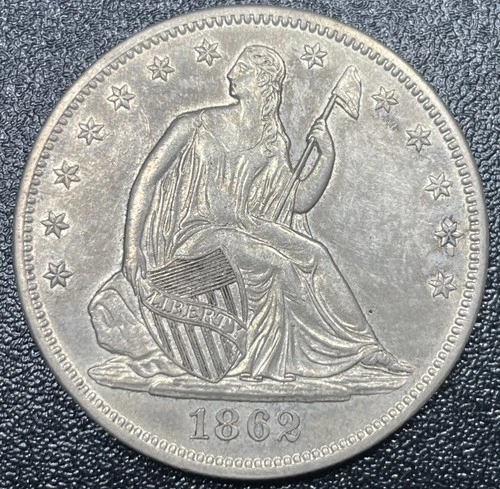 1862 Seated Liberty Silver Half Dollar $1 AU About Unc Scarce Date And Grade