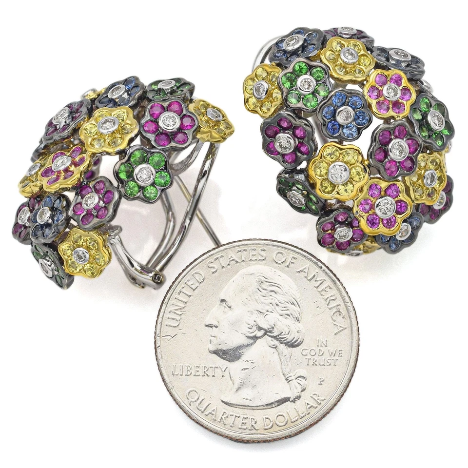 Estate 18K Multi-Tone Gold Multi-Stone & 1.16 TCW Diamond Omega-Back Earrings - Image 3 of 4