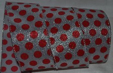 Wired Ribbon Glitz Silver Sparkle Red Dot Spot Flaw Birthday Wreath Gift Bow