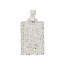 14k White Gold Baptism Christening Religious Pendant Medal Rectangular 12mm