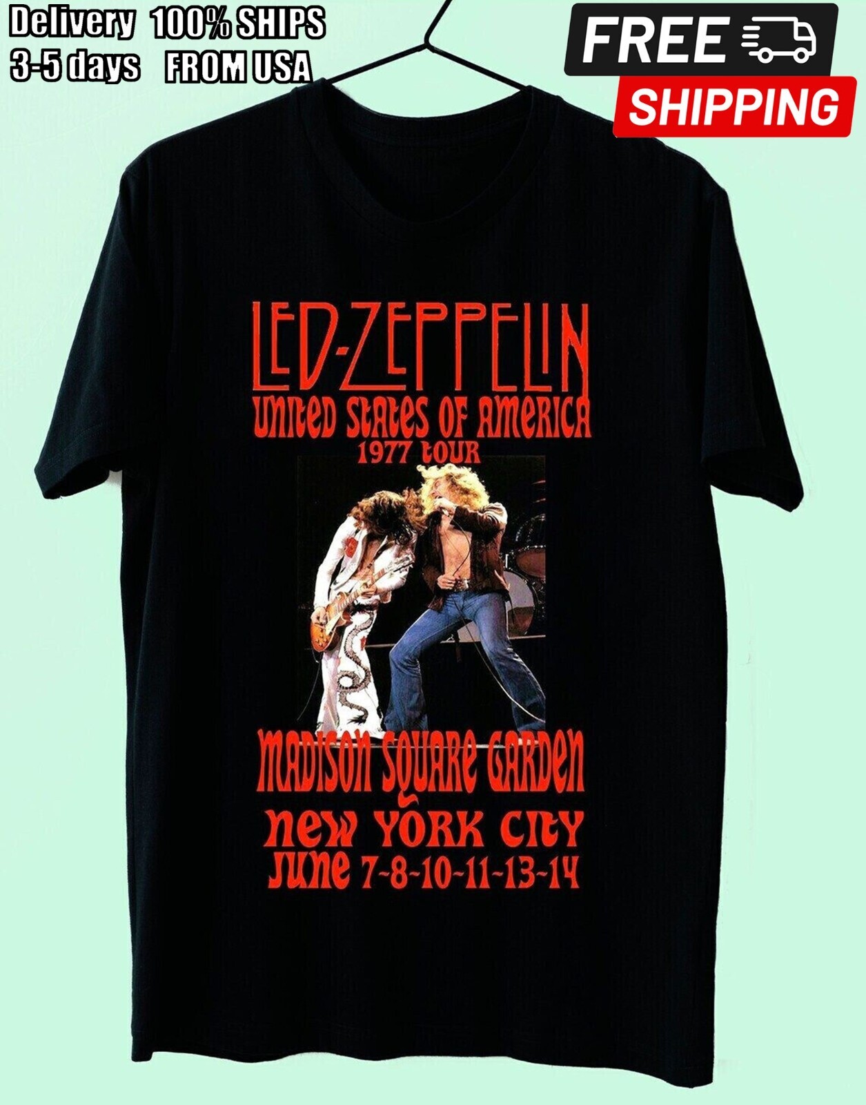 Led Zeppelin Rock Band Retro 1977 Tour T Shirt Gift Fans Music