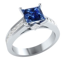 1.65 Ct Princess Cut Simulated Blue Sapphire Engagement Ring 925 Sterling Silver