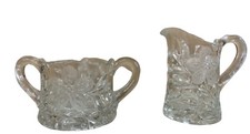 Heavy Pressed Glass Creamer  Sugar Flower Pattern EAPG Clear Glass Vtg Antique