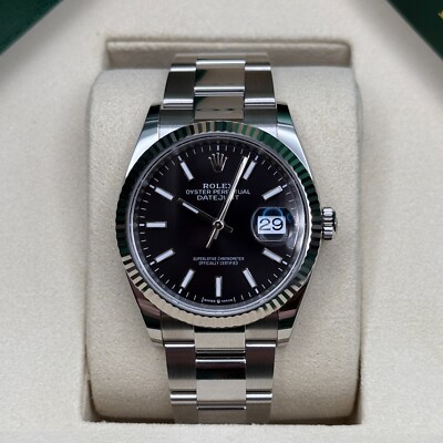 Rolex Datejust 36 NEW 2025 Black Index Dial Stainless Steel Fluted Bezel Oyster