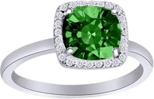 Halo Ring Cushion Cut Simulated Birthstone with CZ in 14K White Gold Plated