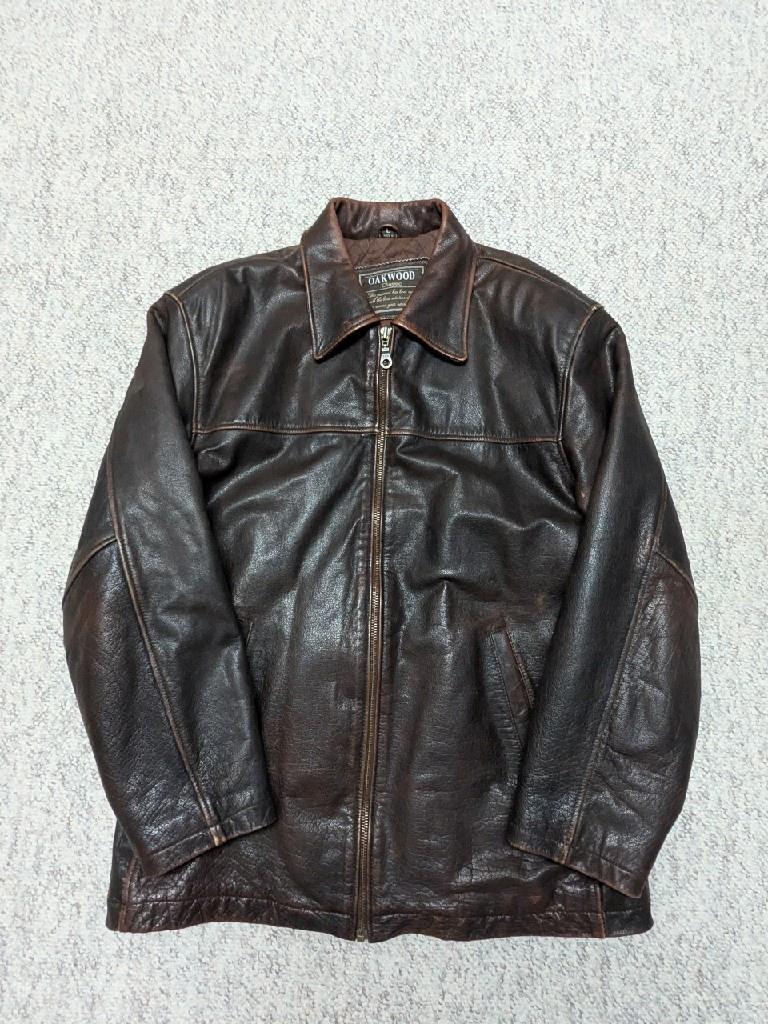 1990s vintage MOTORCYCLE leather coat L brown PATINA broke