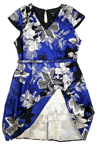 Vestido Spense ~Mujer Talla Grande 16W~ Azul/Blanco Estampado Floral Cuello en V Bolsillos con Cinturón - Imagen 7 de 14