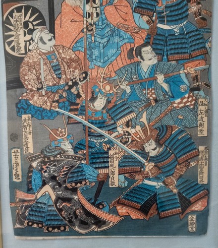 Antigua impresión en madera japonesa Ukiyo-e guerrero samurai de Utagawa Kuniyoshi - Imagen 9 de 15