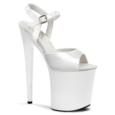 PleaserUSA Damen Gogo-Platform High Heels Flamingo-809 Lack weiß/weiß