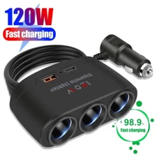 3 Way USB Car Charger,12V Power Adapter Plug,Cigarette Lighter Socket Splitter