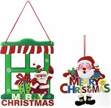 Merry Christmas Glitter Door Hanger Christmas Tree Ornament Signs Pattern B 2pcs
