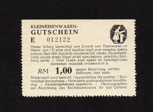 1,00 RM 1943 Latvia Russia OSTLAND WWII Germany Occupation XF Series E RARE !