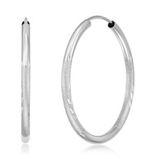 Wellingsale 14k White Gold Diamond Cut 2mm Endless Hoop Earrings 30 x 30 mm 