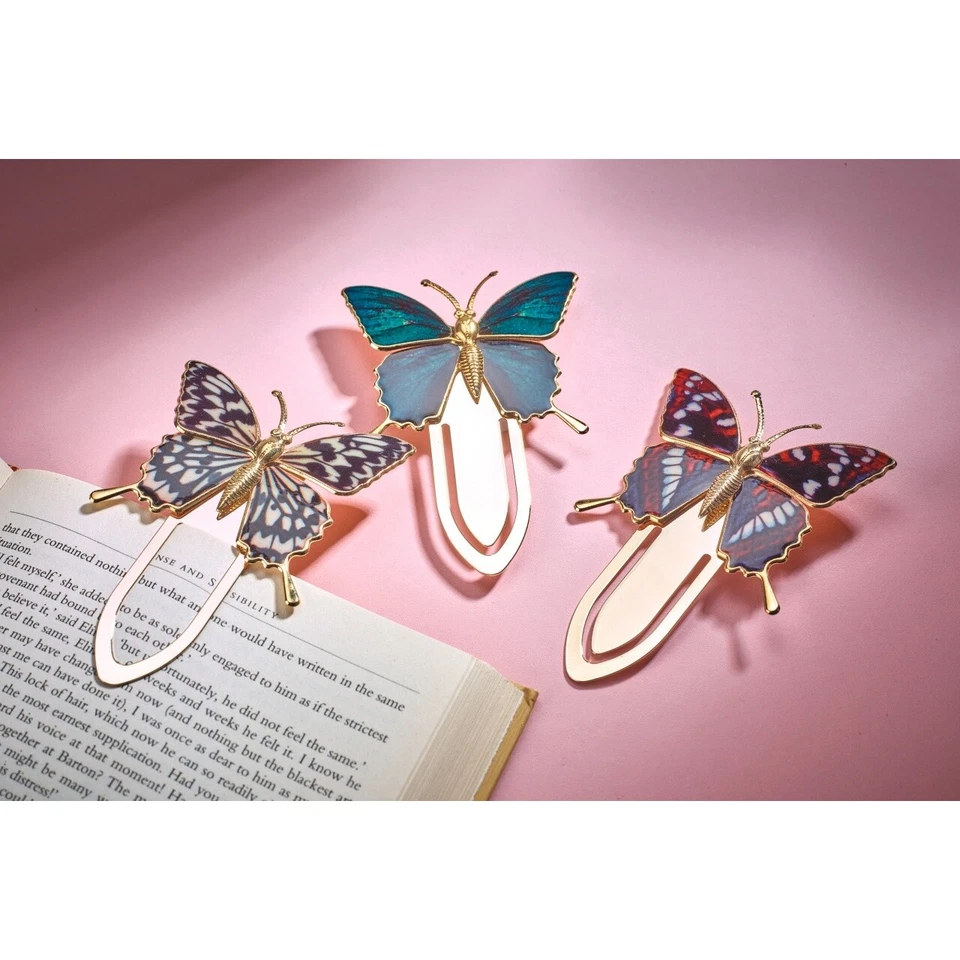 BRANNIGANS OF IRELAND Set of 3 Hand Enamelled Gold-Plated Butterfly Bookmarks 8.5 x 5.5cm Gift for Her