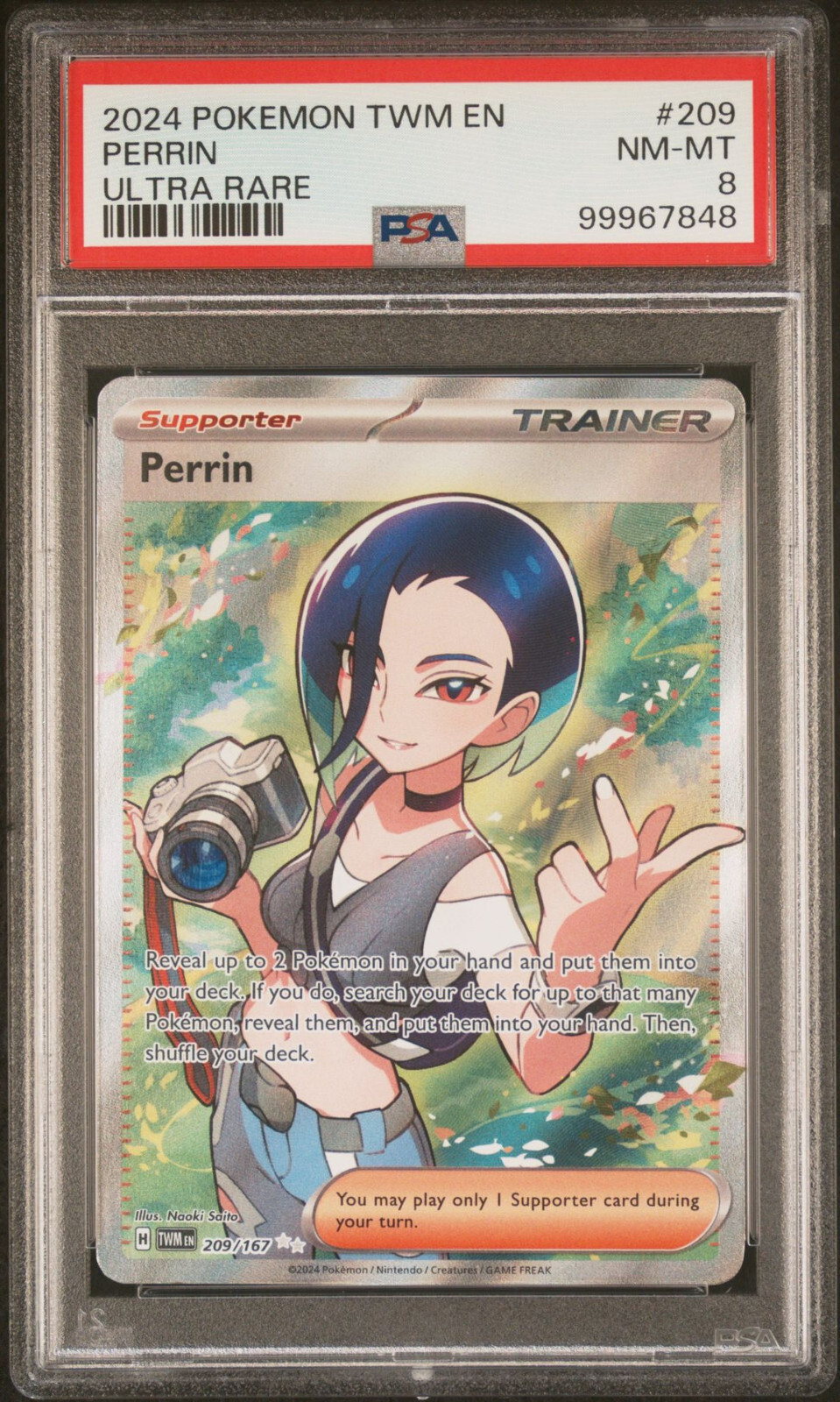 2024 POKEMON TWM EN-TWILIGHT MASQUERADE #209 PERRIN ULTRA RARE PSA 8