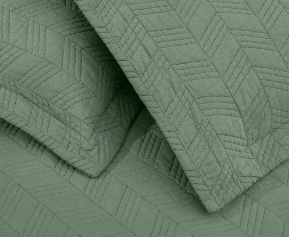 Chezmoi Collection Roswell 3-piece Cotton Quilt Set Geometric Stitched Bedspread - Image 2 of 4