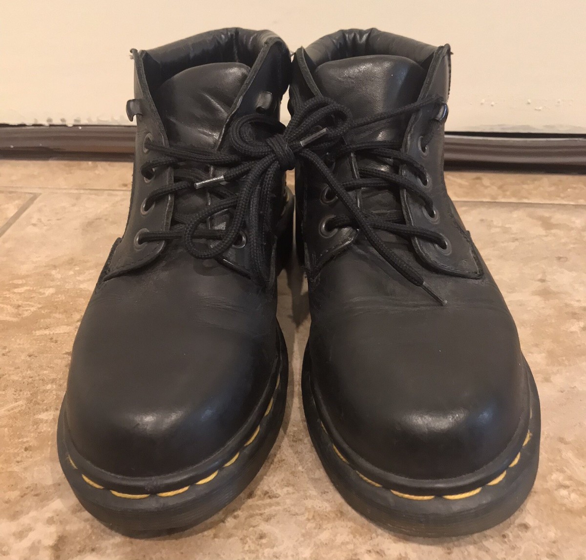 VINTAGE Dr Martens Ankle Boots AW004 Black Leather 4 Eye Made in