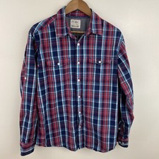 Paper Denim  Cloth Shirt Mens L Multicolor Plaid Long Roll Tab Sleeve Button