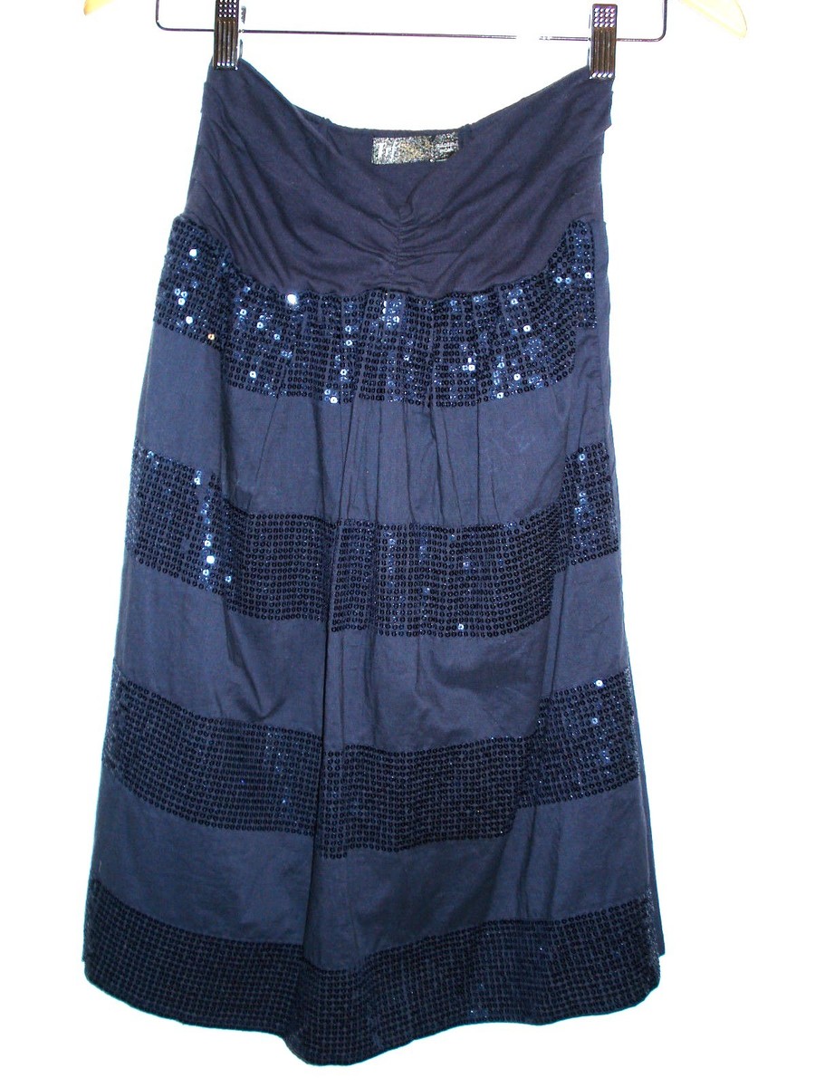 zara trf sequin dress ZARA Trf DRESS Strapless with SEQUINS Navy BLue LOOSE Fitting  Cotton&Elastane M