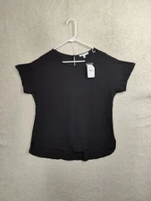 DR2 Women Top Medium Black Polyester Short Sleeve Round Neck Blouse