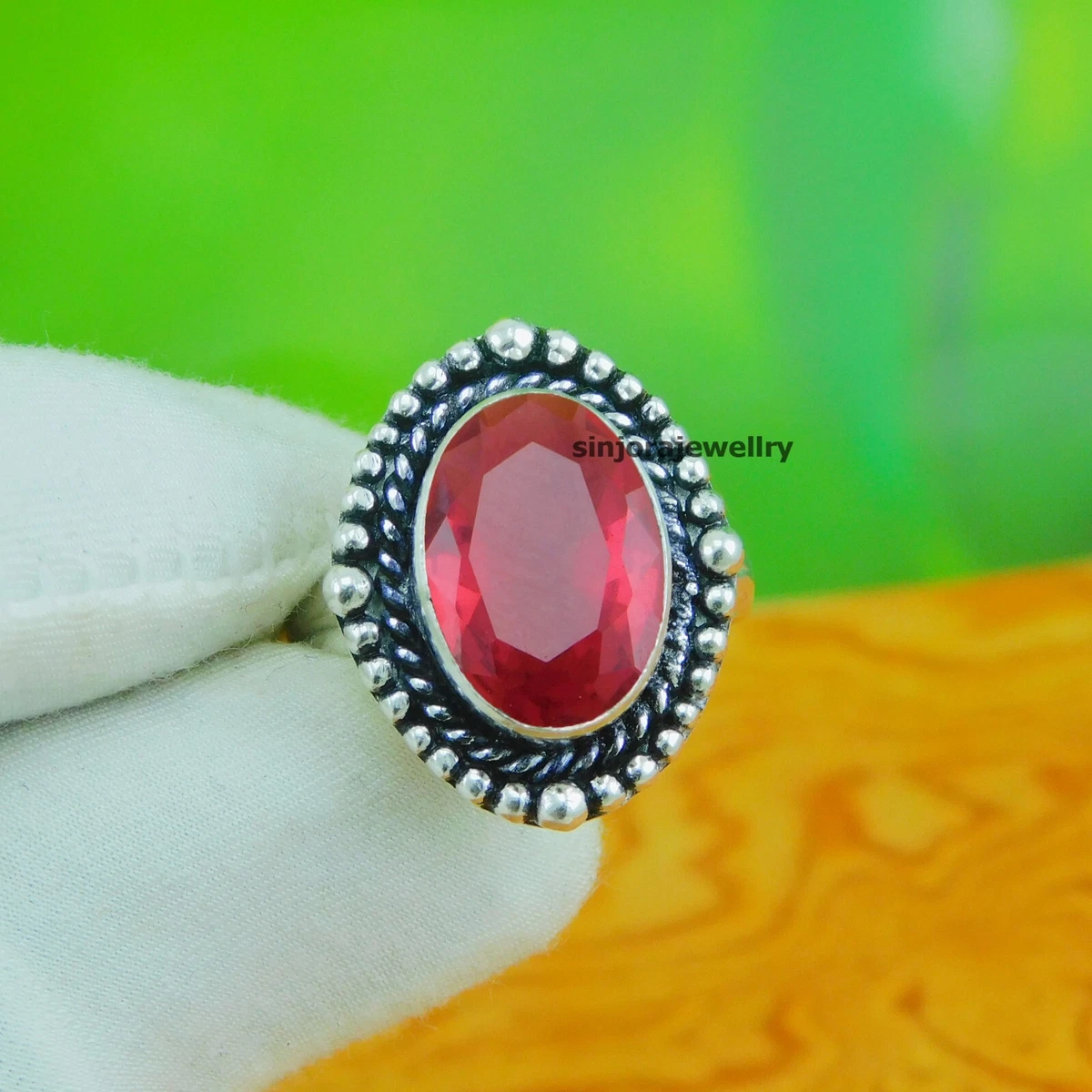 Anello Boho Donna In Argento Sterling 925 Con Pietra Naturale Ovale – Amazzonite, Granato, Agata, Fatto A Mano India, Misura 18