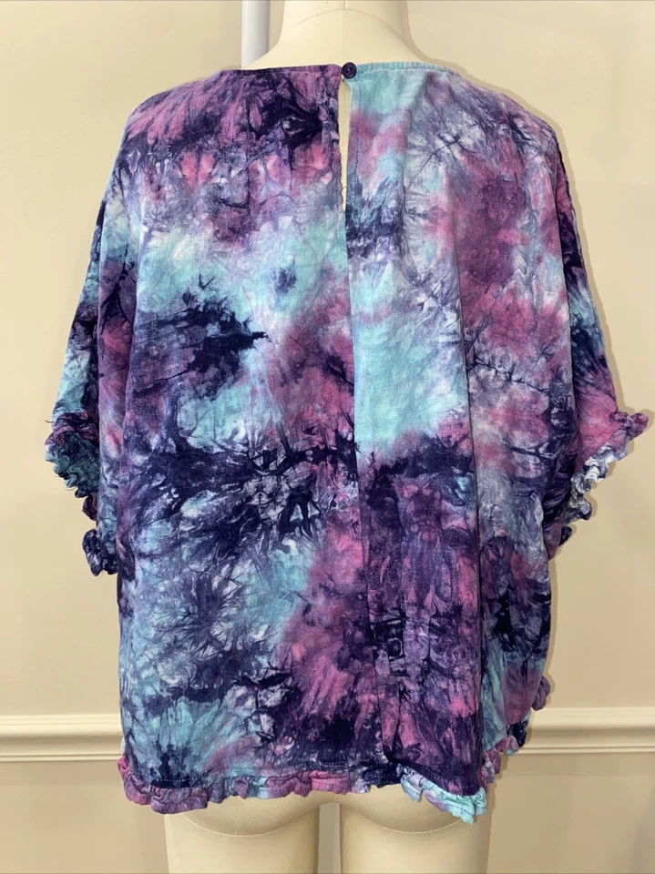 C&C California Tie Dye Top XL Blue Pink Linen Dolman Sleeve Surfer Beach Bum - Image 4 of 4