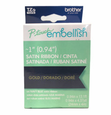 Brother P-Touch Embellish TZe 1 0.9" Satin Ribbon Gold on Navy Blue NEW