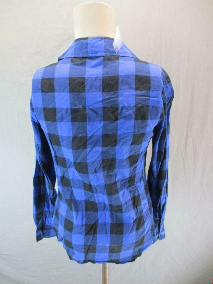 Blusa Bongo tamanho G feminina azul xadrez manga longa algodão com botões 6G927 - Imagem 4 de 4