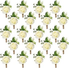 20 Pcs Rose Boutonniere for Men Wedding Corsage Groom  Groomsmen White Vintage