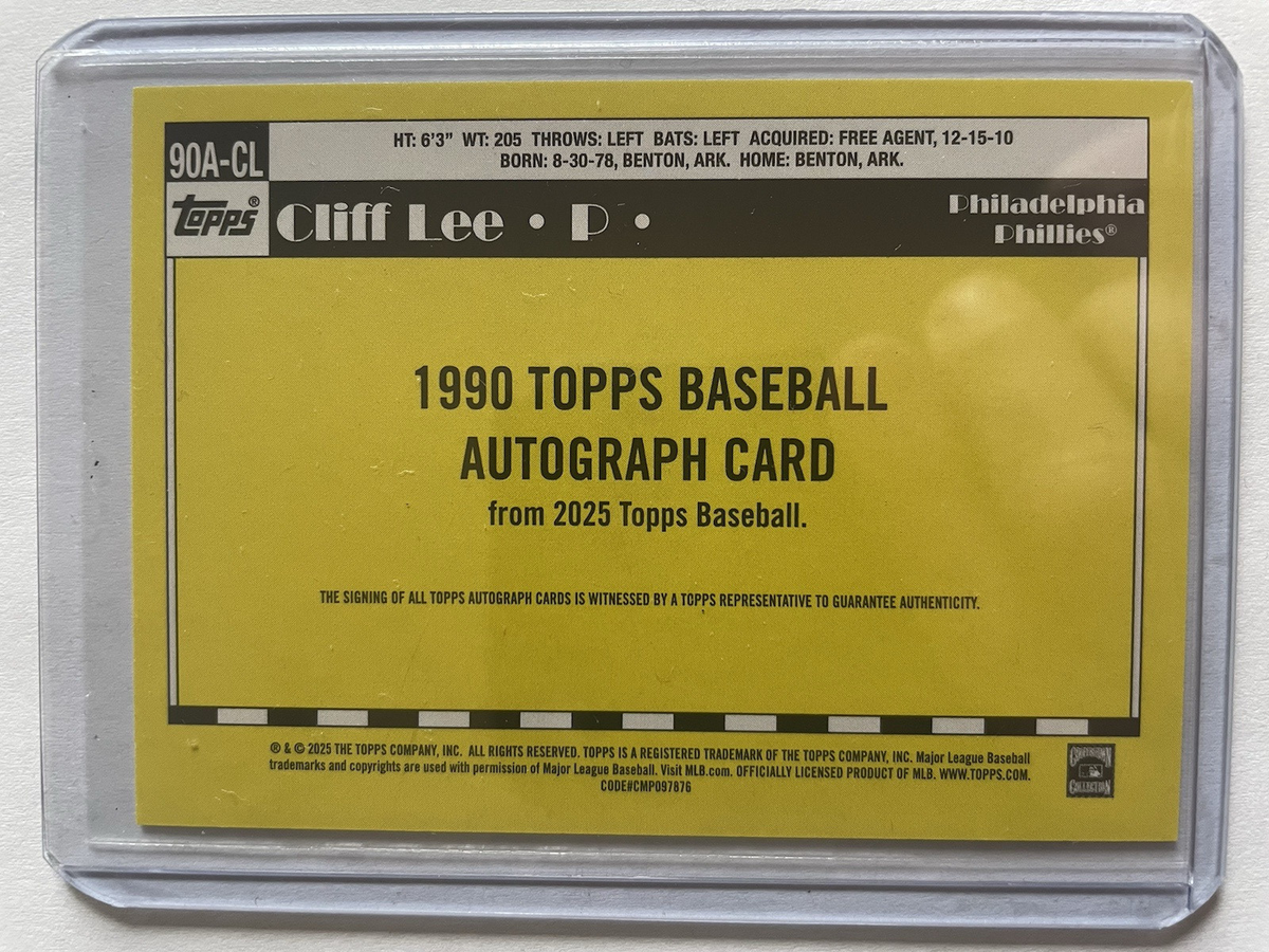 【2/10直筆サイン】Ben Khalifa（ ベン・ハリファ）topps CLIFF LEE On-card Autograph Phillies 2025 Topps Series One 35th