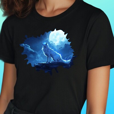 Women's Wolf With Glowing Eyes Motif Cotton T-Shirt Size S to 3XL
