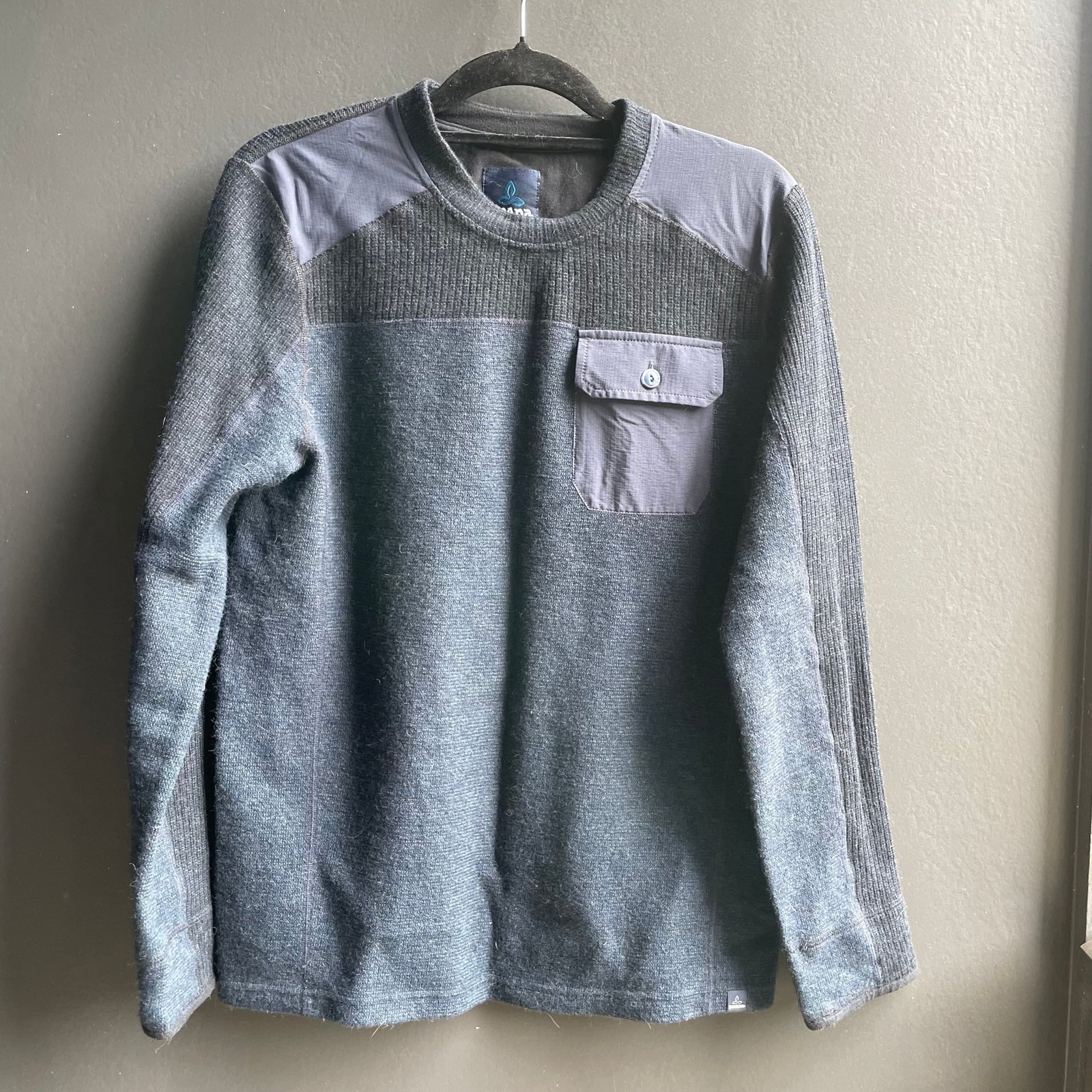 ALTRA Prana Lonan Camicia Uomo X Large Blu Nero Pullover Patta Tasca Maglia Lana