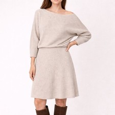NWT Banana Republic Ribbed Dolman Sweater Dress Wool Blend Oatmeal Size M Tall