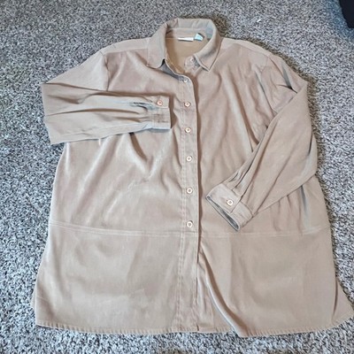 Croft & Barrow Woman 3X Tan Beige Stretch Button Down Shirt Long Sleeve Blouse